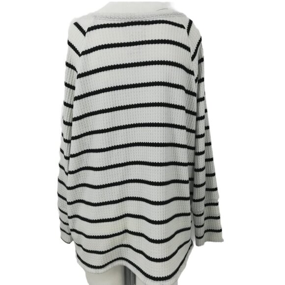 Chaser Waffle Knit Long Sleeve Shirt Size L Oversized Stripe Drawstring Waist - Picture 8 of 12